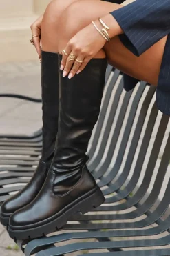 Sale Boto Kozaki Damskie Na Platformie Z Eko Skóry Czarne Marivelle