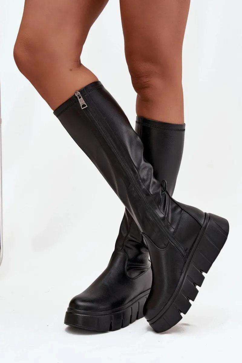 Kozaki Ocieplane|Kozaki Płaskie>Buty damskie Vinceza Kozaki Damskie Na Platformie Na Zamek Vinceza 58553 Czarne