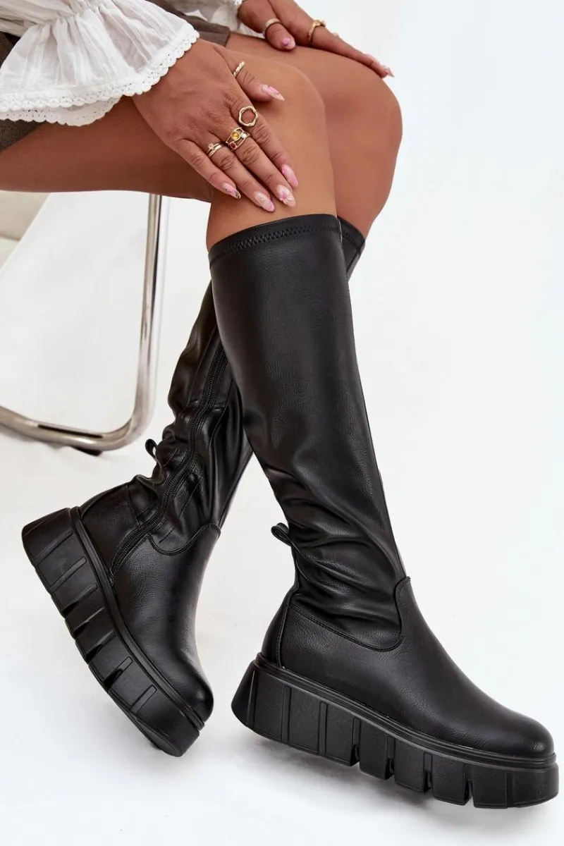 Kozaki Ocieplane|Kozaki Płaskie>Buty damskie Vinceza Kozaki Damskie Na Platformie Na Zamek Vinceza 58553 Czarne