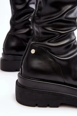 New GOE Kozaki Damskie Na Platformie Z Suwakiem MM2N4068 Czarne