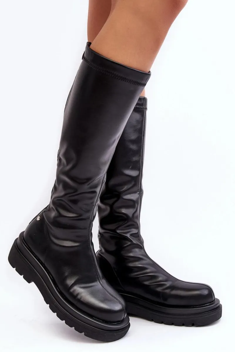 New GOE Kozaki Damskie Na Platformie Z Suwakiem MM2N4068 Czarne