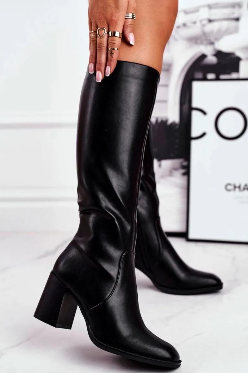 Clearance Boto Kozaki Damskie Na Słupku Ciepłe Czarne Veronique