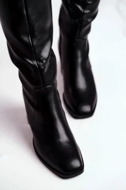 Clearance Boto Kozaki Damskie Na Słupku Ciepłe Czarne Veronique