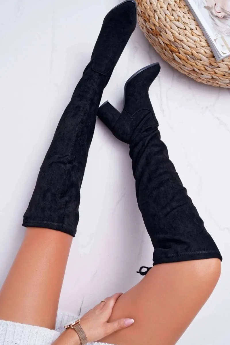 New Kozaki Damskie Na Słupku Czarne Estredos Damskie Kozaki Na Obcasie|Kozaki Zamszowe