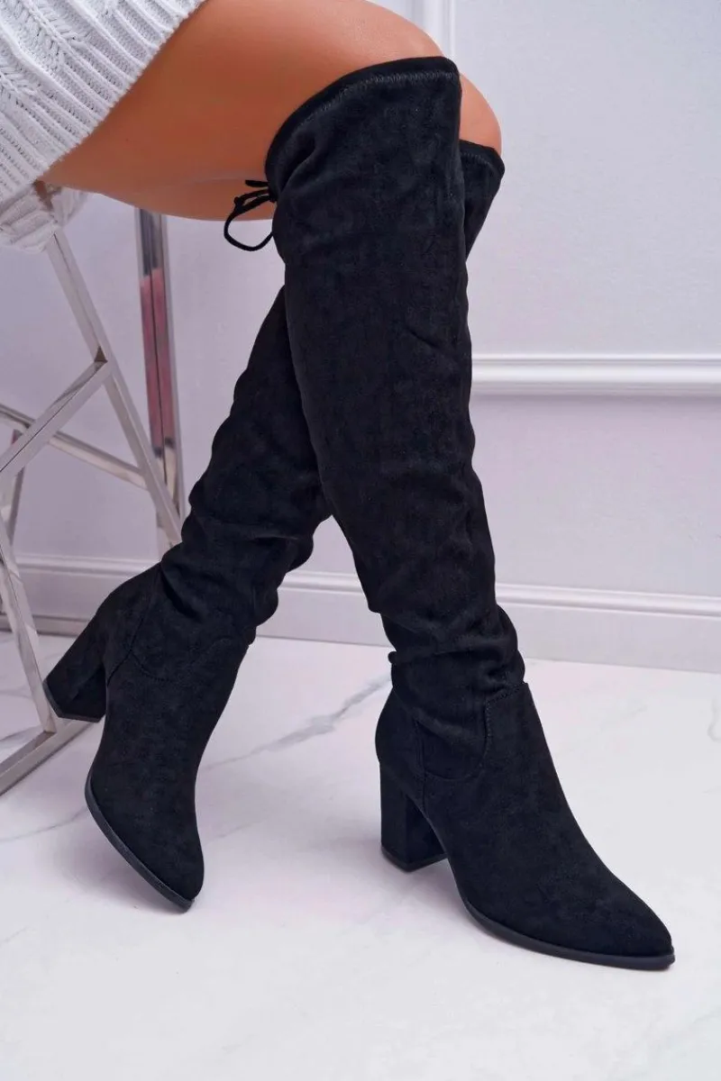 New Kozaki Damskie Na Słupku Czarne Estredos Damskie Kozaki Na Obcasie|Kozaki Zamszowe