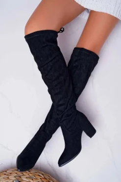 New Kozaki Damskie Na Słupku Czarne Estredos Damskie Kozaki Na Obcasie|Kozaki Zamszowe