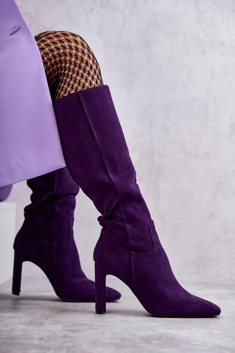 Kozaki Wiosenne|Kozaki Przed Kolano>Boto Kozaki Damskie Na Słupku Do Kolana Fioletowe Truly Love