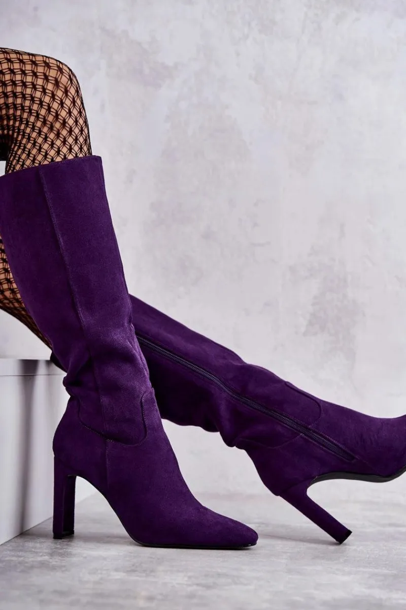 Kozaki Wiosenne|Kozaki Przed Kolano>Boto Kozaki Damskie Na Słupku Do Kolana Fioletowe Truly Love