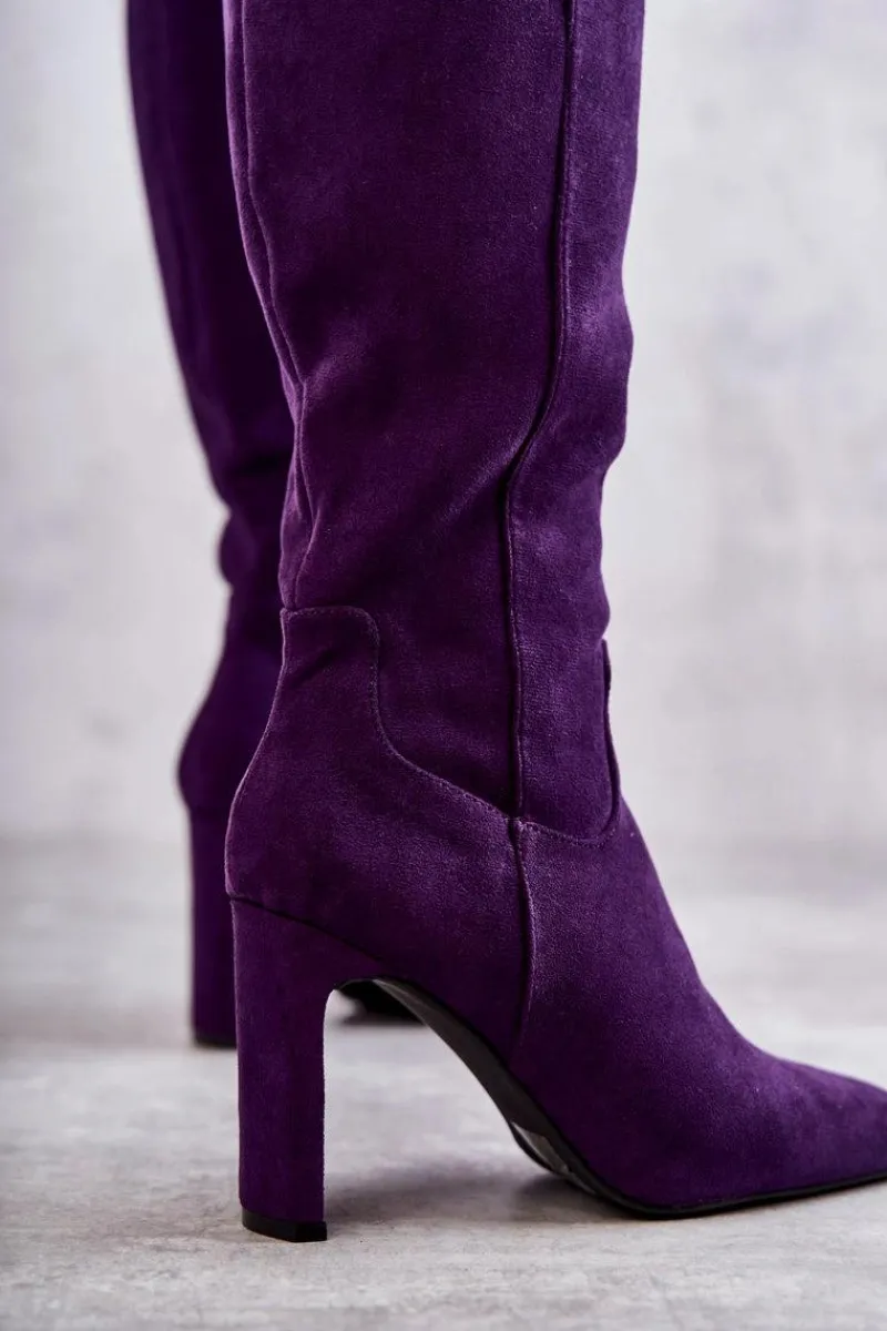 Kozaki Wiosenne|Kozaki Przed Kolano>Boto Kozaki Damskie Na Słupku Do Kolana Fioletowe Truly Love