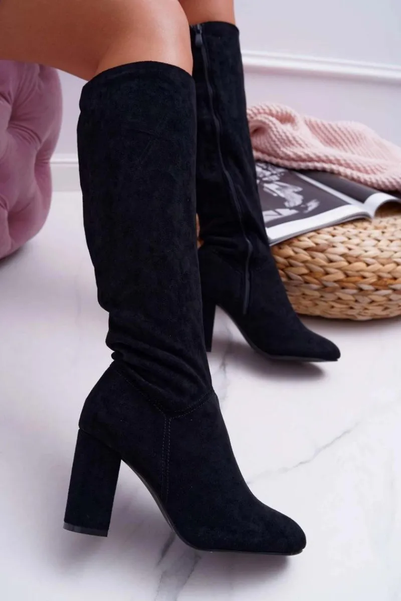 Kozaki Wiosenne|Kozaki Na Obcasie>Boto Kozaki Damskie Na Słupku Do Kolana Czarne Mercure