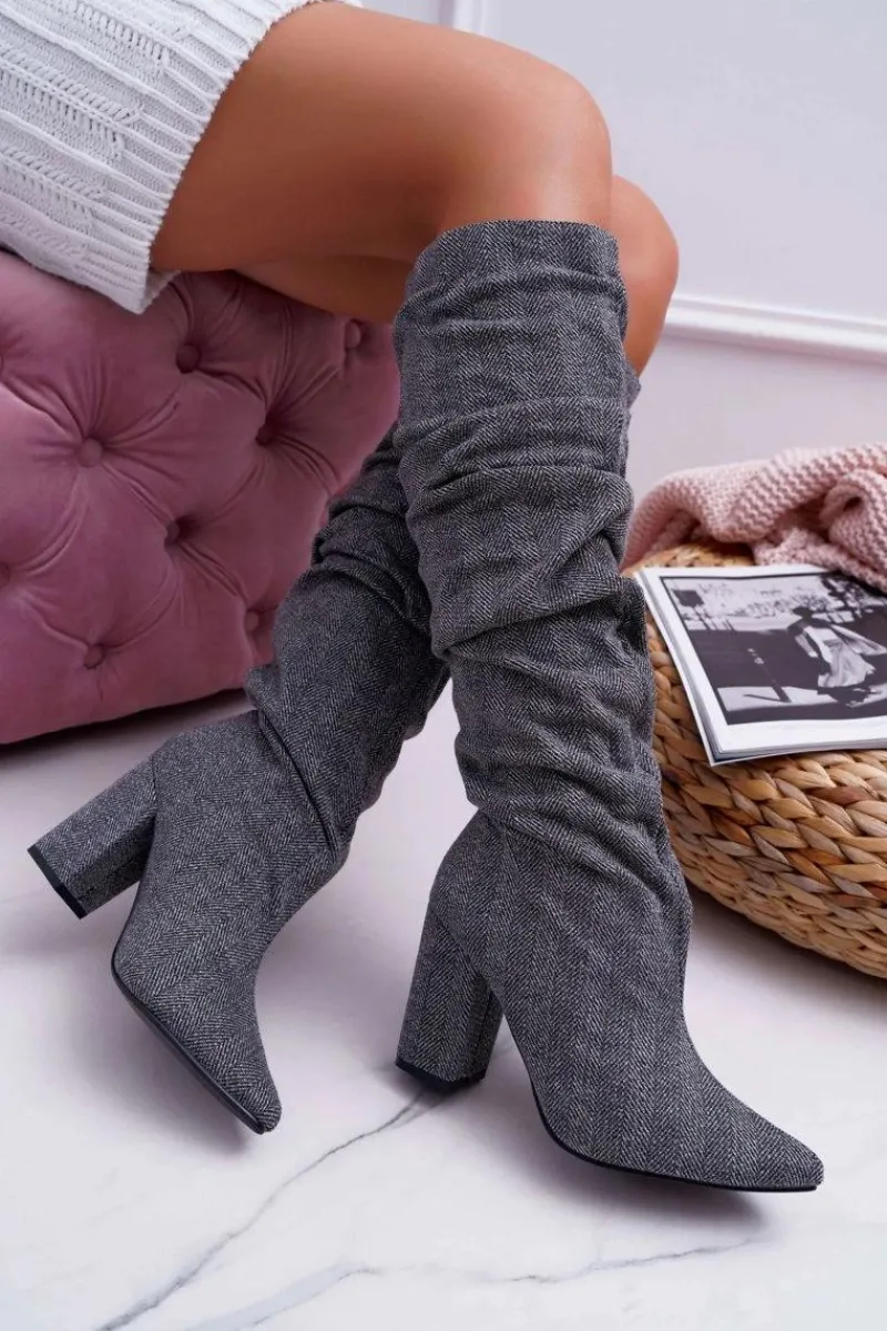 Sale Boto Kozaki Damskie Na Słupku Do Kolan Szare Termen