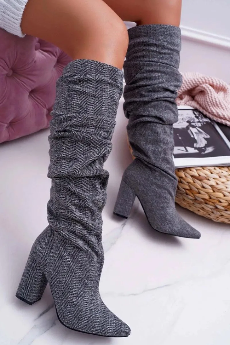 Sale Boto Kozaki Damskie Na Słupku Do Kolan Szare Termen