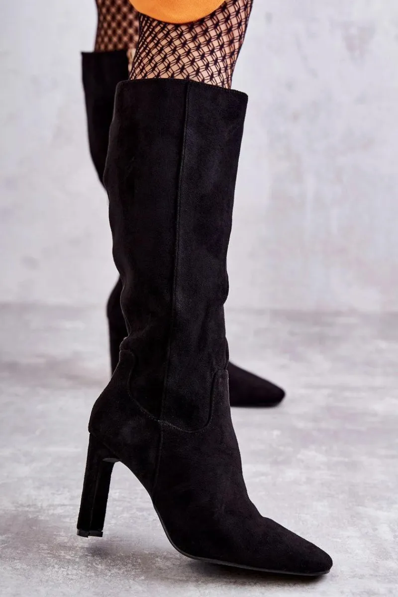 Kozaki Na Słupku|Kozaki Wiosenne>Boto Kozaki Damskie Na Słupku Do Kolana Czarne Truly Love Czarny