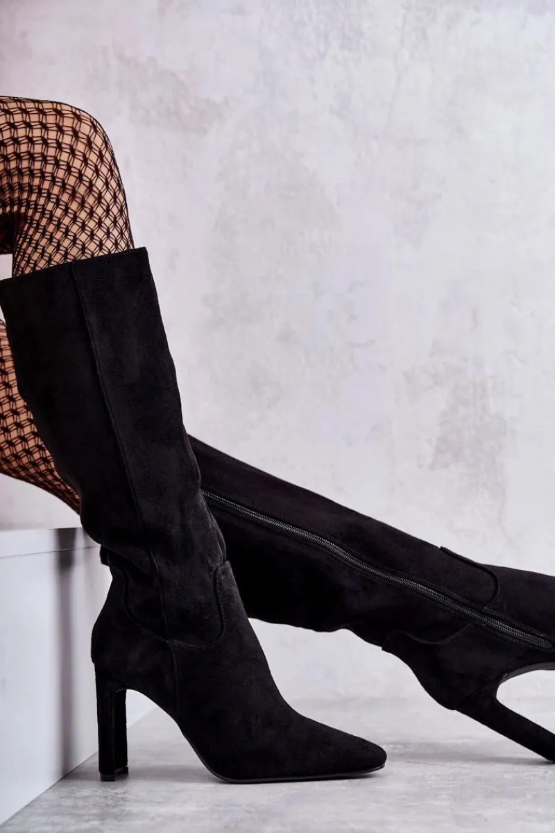 Kozaki Na Słupku|Kozaki Wiosenne>Boto Kozaki Damskie Na Słupku Do Kolana Czarne Truly Love Czarny