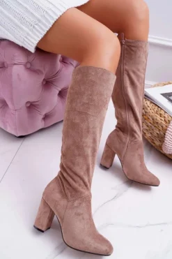 Boto Kozaki Damskie Na Słupku Do Kolana Khaki Mercure