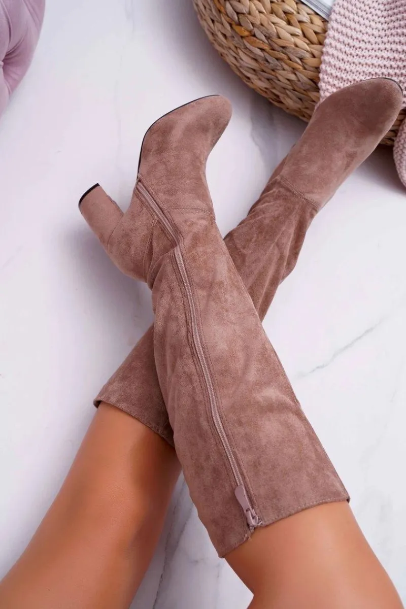 Boto Kozaki Damskie Na Słupku Do Kolana Khaki Mercure