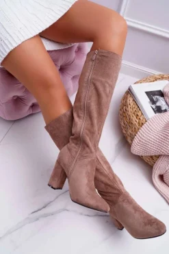 Boto Kozaki Damskie Na Słupku Do Kolana Khaki Mercure