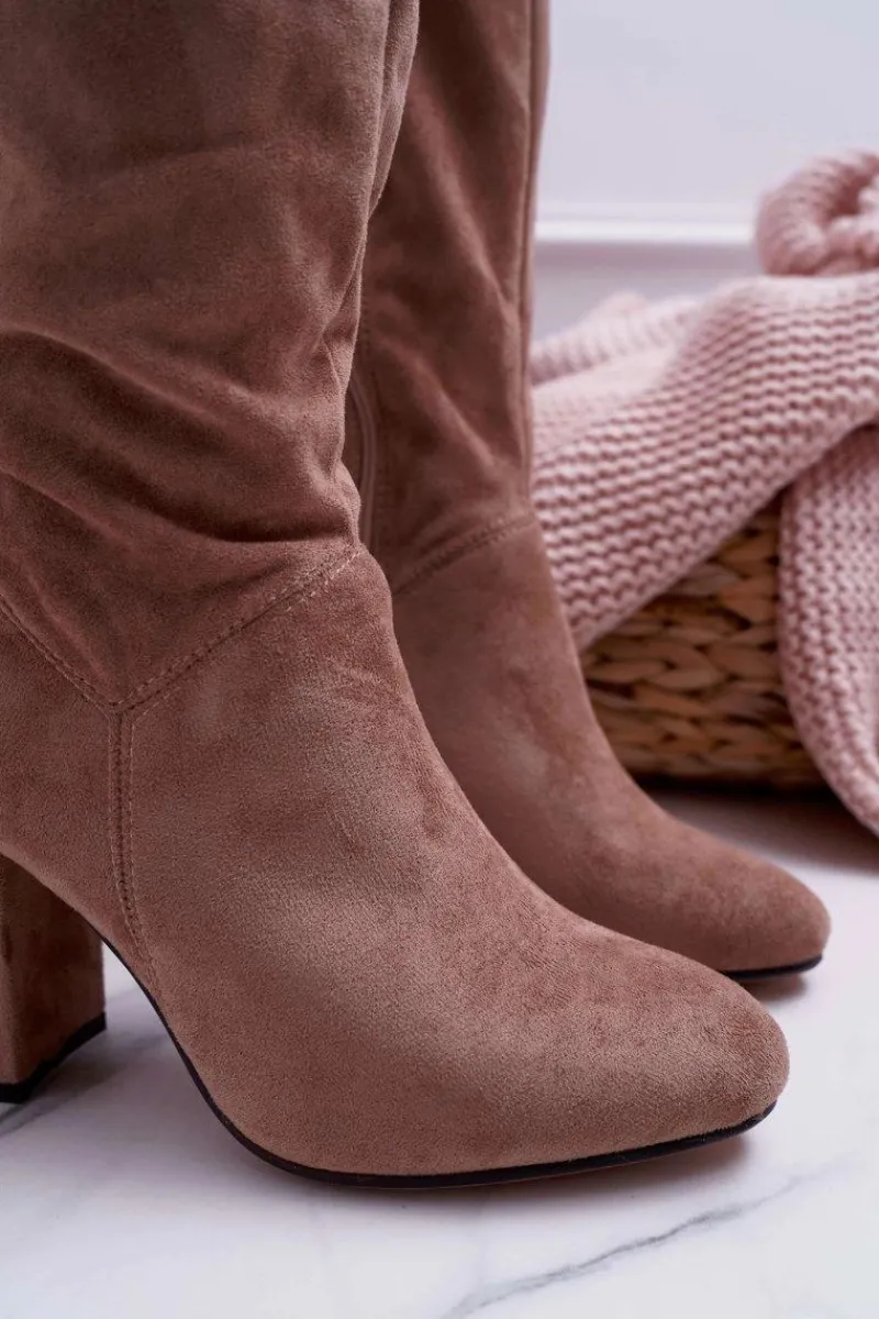 Boto Kozaki Damskie Na Słupku Do Kolana Khaki Mercure