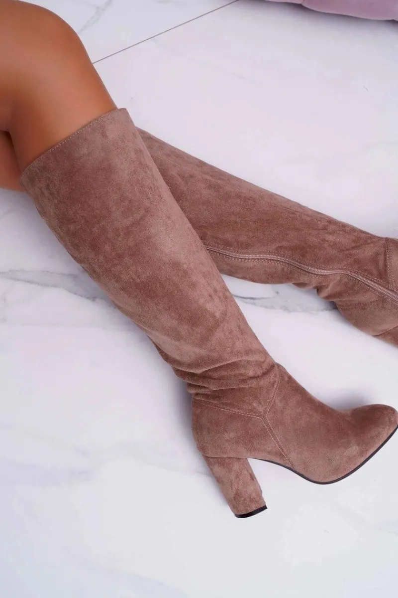 Boto Kozaki Damskie Na Słupku Do Kolana Khaki Mercure