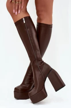 Kozaki Ocieplane|Kozaki Na Słupku>Boto Kozaki Damskie Na Słupku I Platformie Czekoladowe Yavira
