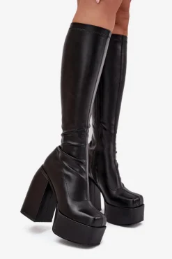 Clearance Kozaki Damskie Na Słupku I Platformie Czarne Yavira Damskie Kozaki Ocieplane|Kozaki Na Słupku