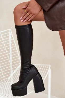 Clearance Kozaki Damskie Na Słupku I Platformie Czarne Yavira Damskie Kozaki Ocieplane|Kozaki Na Słupku