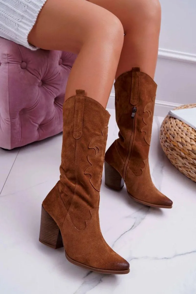 Kozaki Damskie Na Słupku Kowbojki Camel Brunt Damskie Kozaki Wiosenne|Kozaki Na Obcasie