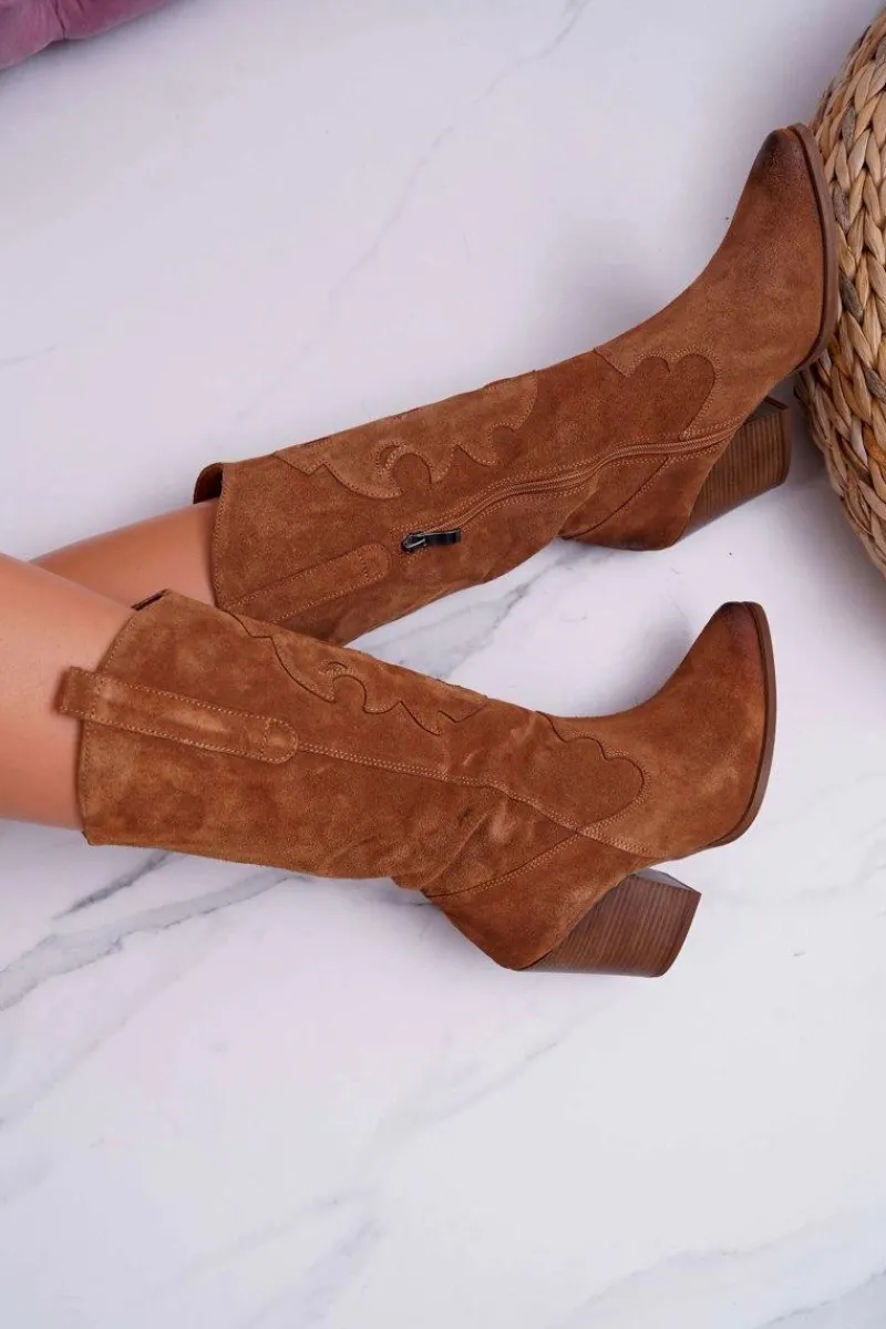 Kozaki Damskie Na Słupku Kowbojki Camel Brunt Damskie Kozaki Wiosenne|Kozaki Na Obcasie