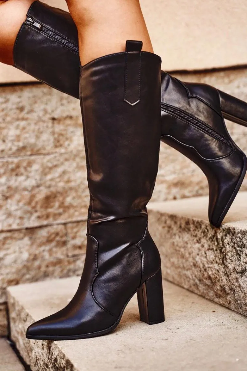 Best Kozaki Damskie Na Słupku Lico Czarne Forever Damskie Kozaki Na Obcasie