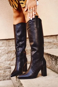 Best Kozaki Damskie Na Słupku Lico Czarne Forever Damskie Kozaki Na Obcasie