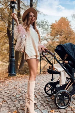 Boto Kozaki Damskie Na Słupku Ocieplane Beżowe Finner