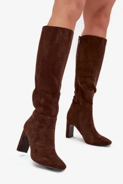 Clearance Kozaki Damskie Na Słupku Ocieplane Czekoladowe Zamira Damskie Kozaki Ocieplane|Kozaki Na Słupku