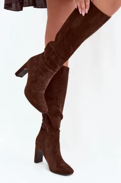 Clearance Kozaki Damskie Na Słupku Ocieplane Czekoladowe Zamira Damskie Kozaki Ocieplane|Kozaki Na Słupku