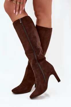 Clearance Kozaki Damskie Na Słupku Ocieplane Czekoladowe Zamira Damskie Kozaki Ocieplane|Kozaki Na Słupku