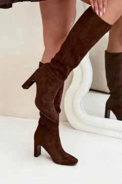 Clearance Kozaki Damskie Na Słupku Ocieplane Czekoladowe Zamira Damskie Kozaki Ocieplane|Kozaki Na Słupku