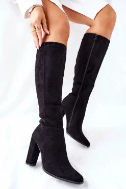 Kozaki Przed Kolano|Kozaki Na Obcasie>Boto Kozaki Damskie Na Słupku Ocieplane Czarne Finner