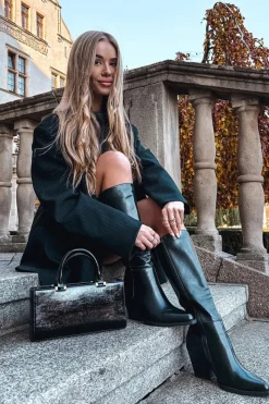 Kozaki Damskie Na Słupku Ocieplane Czarne Katelle Damskie Kozaki Ocieplane|Kozaki Na Słupku