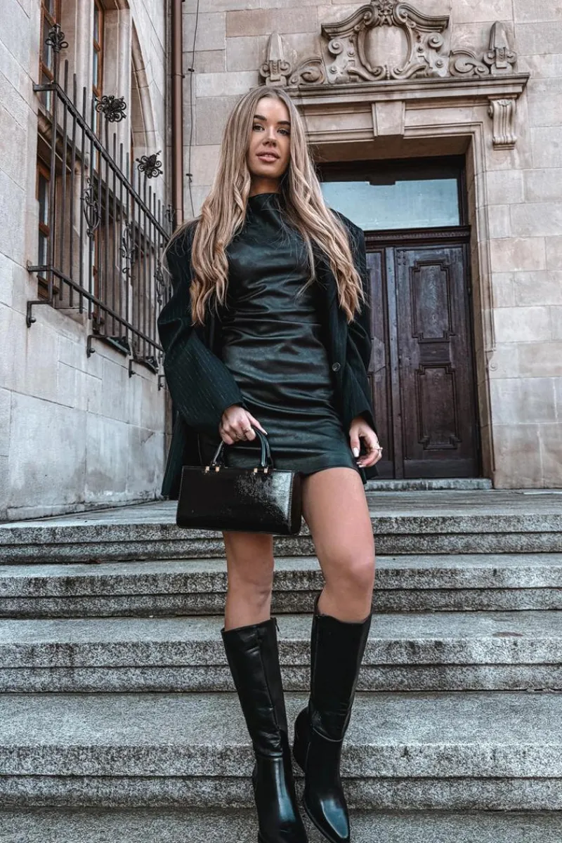 Kozaki Damskie Na Słupku Ocieplane Czarne Katelle Damskie Kozaki Ocieplane|Kozaki Na Słupku