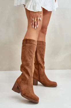 Kozaki Na Słupku|Kozaki Przed Kolano>Boto Kozaki Damskie Na Słupku Przed Kolano Camel Erisorae