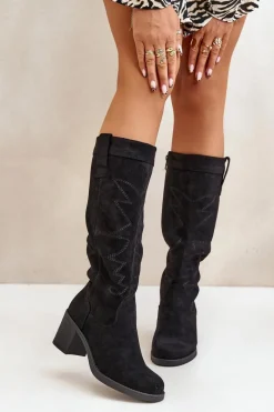 Kozaki Na Słupku|Kozaki Przed Kolano>Boto Kozaki Damskie Na Słupku Przed Kolano Czarne Erisorae Czarny