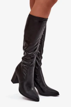 Best Kozaki Damskie Na Słupku Vinceza 16511 Czarne Damskie Kozaki Na Słupku|Kozaki Przed Kolano