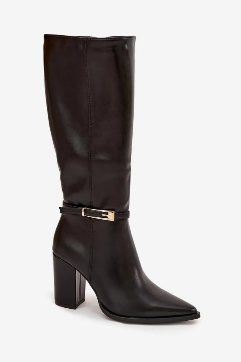 Hot Kozaki Damskie Na Słupku Z Klamrą Ocieplane Czarne Cirella Damskie Kozaki Na Słupku|Kozaki Przed Kolano