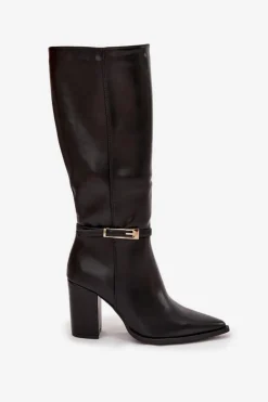 Hot Kozaki Damskie Na Słupku Z Klamrą Ocieplane Czarne Cirella Damskie Kozaki Na Słupku|Kozaki Przed Kolano