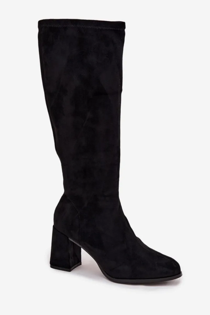 Sale Boto Kozaki Damskie Na Słupku Z Eko Zamszu Czarne Yelisse Czarny