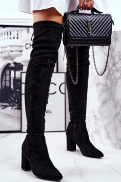 Hot Damskie buty S.Barski Kozaki Damskie Na Słupku Zamszowe Czarne Milwa