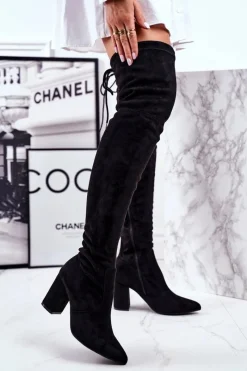 Hot Damskie buty S.Barski Kozaki Damskie Na Słupku Zamszowe Czarne Milwa