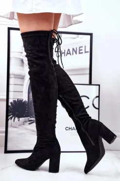 Hot Damskie buty S.Barski Kozaki Damskie Na Słupku Zamszowe Czarne Milwa