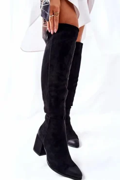 Discount Kozaki Damskie Na Słupku Zamszowe Czarne Corrig Damskie Kozaki Wiosenne|Kozaki Na Obcasie