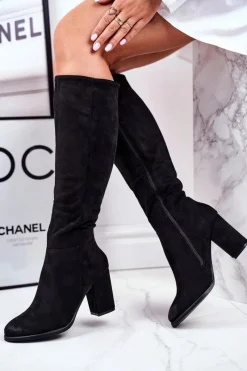 Online Kozaki Damskie Na Słupku Zamszowe Czarne Many Times Damskie Kozaki Na Obcasie|Kozaki Zamszowe