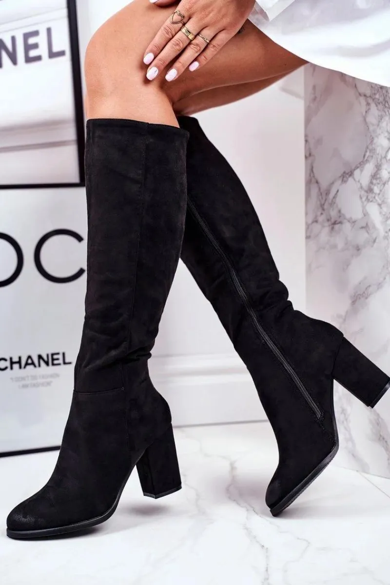 Online Kozaki Damskie Na Słupku Zamszowe Czarne Many Times Damskie Kozaki Na Obcasie|Kozaki Zamszowe